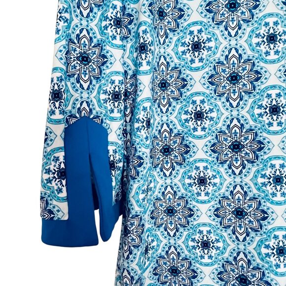 Aqua Et Sol Tunic Swim Cover Up Womens Medium Blue Tile Print UPF 50 Beach Pool - Picture 4 of 9